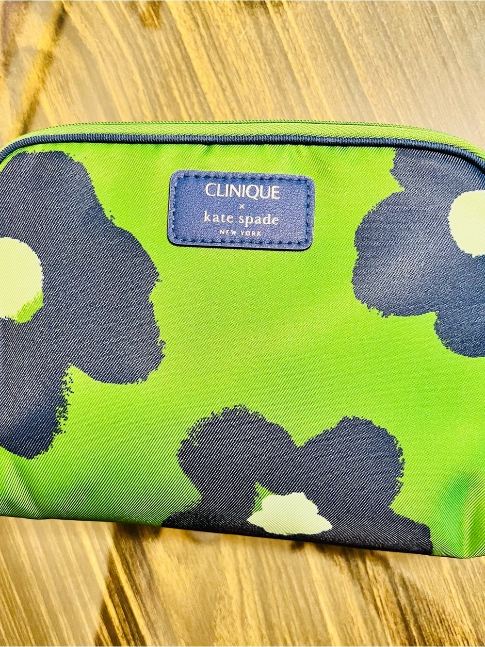 kate spade x Clinique Green and Navy Floral LARGE Cosmetic Pouch